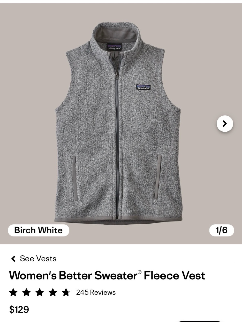 Patagonia Women’s Better Sweater Vest Size XS - Like New